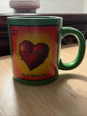 My Loteria El Corazon #27 Coffee Mug by Cristina Sosa Noriega Green Ceramic Cup